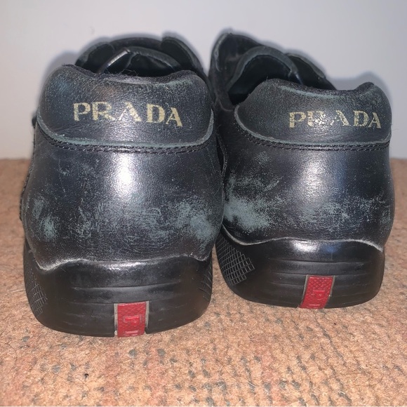 Prada Men's Black Leather Strap Sneakers - Picture 11 of 15